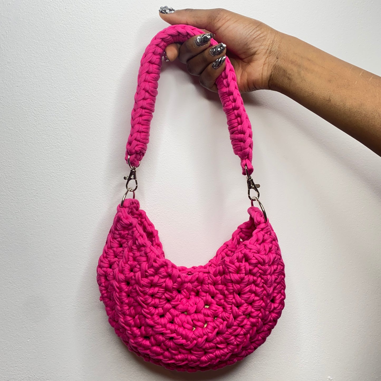 tiana esparon pink crochet bag