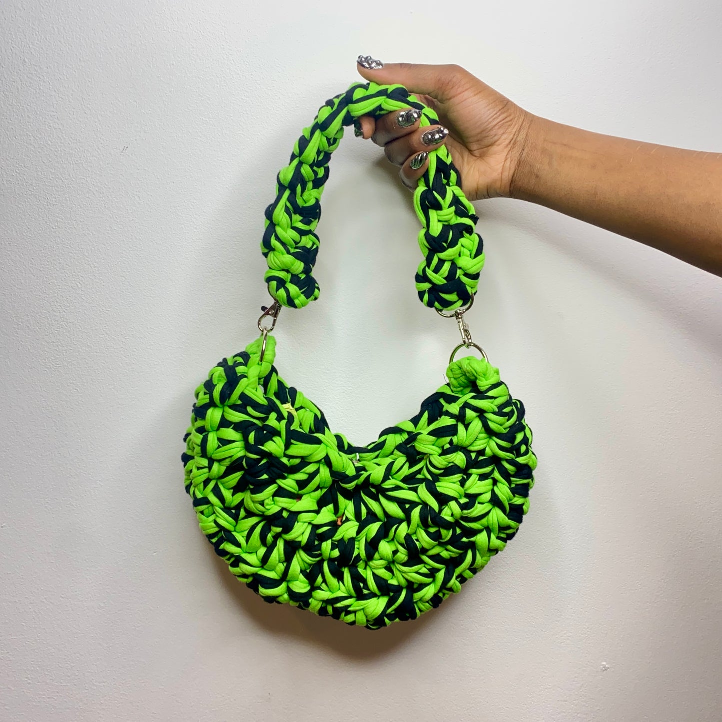 tiana esparon black neon green crochet bag