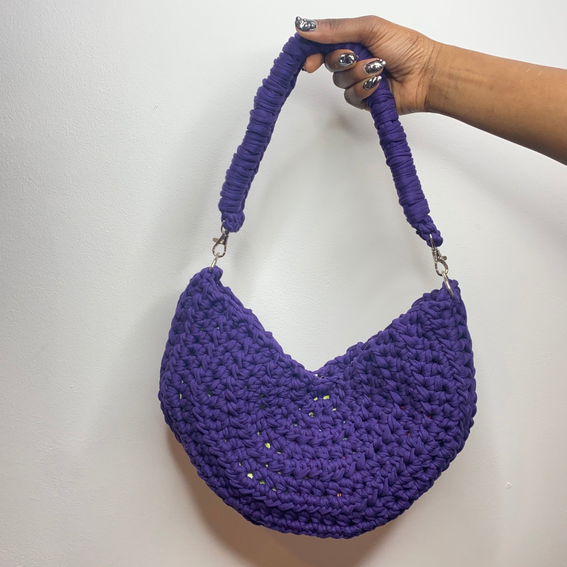 tiana esparon purple crochet bag