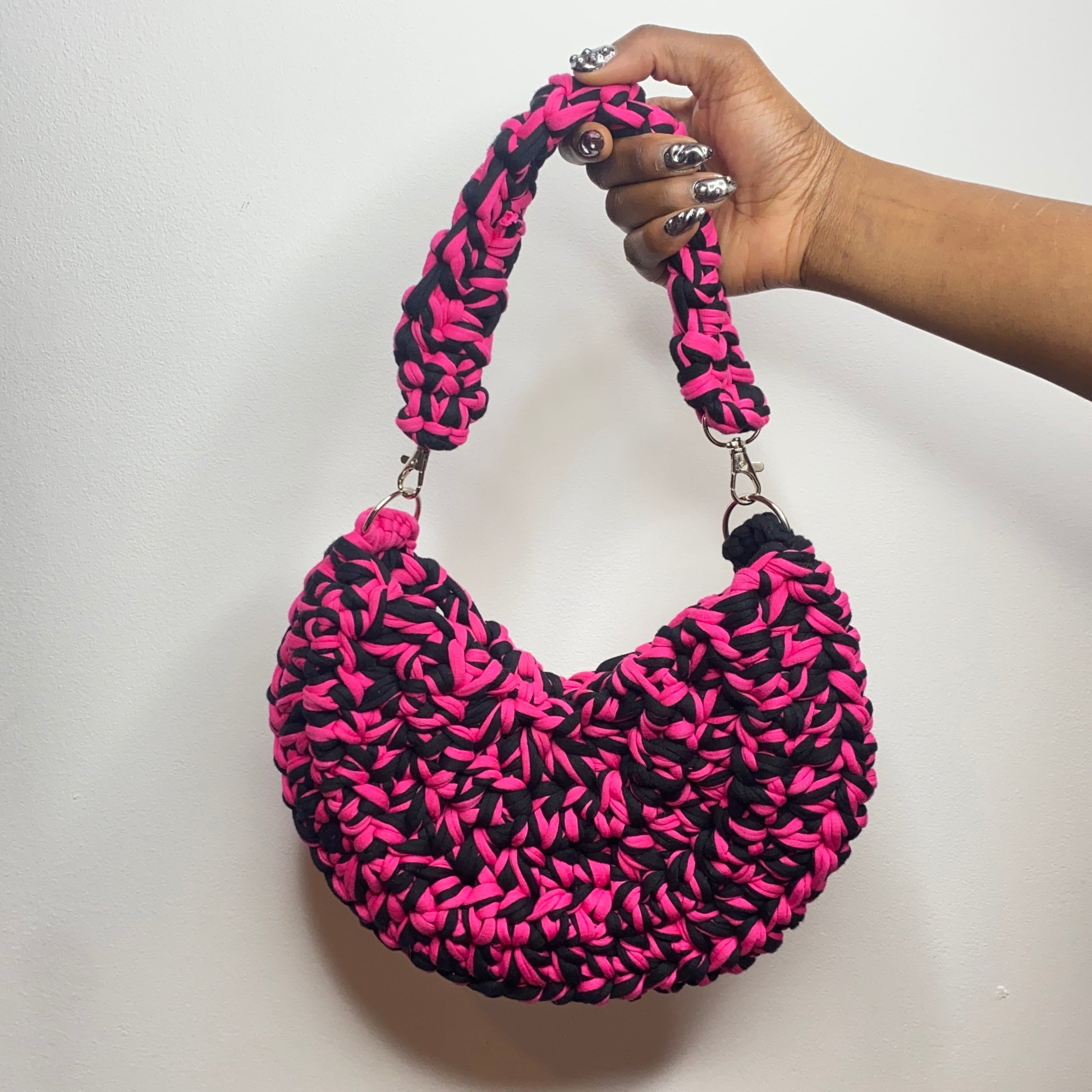 tiana esparon pink black crochet bag