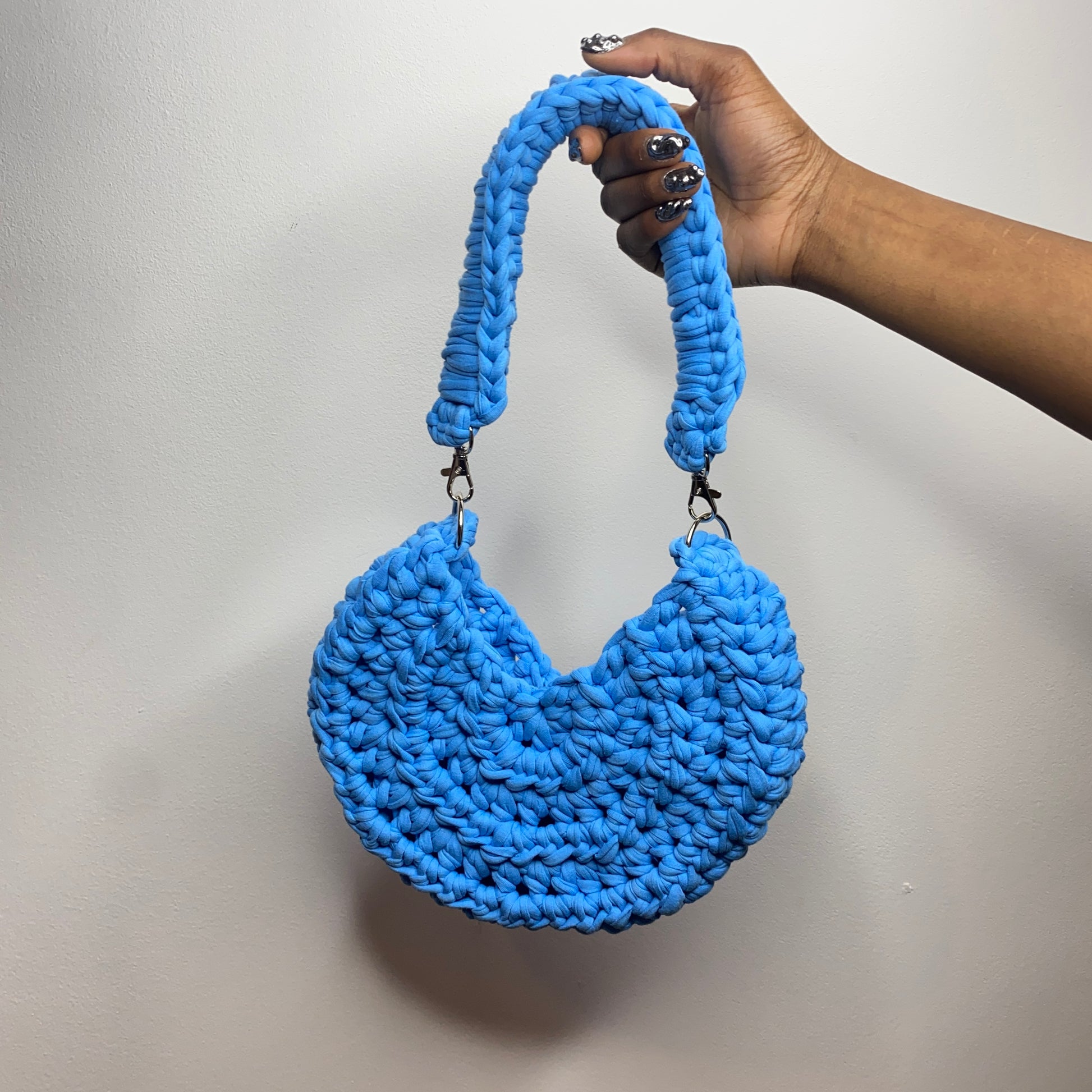 tiana esparon baby blue crochet bag