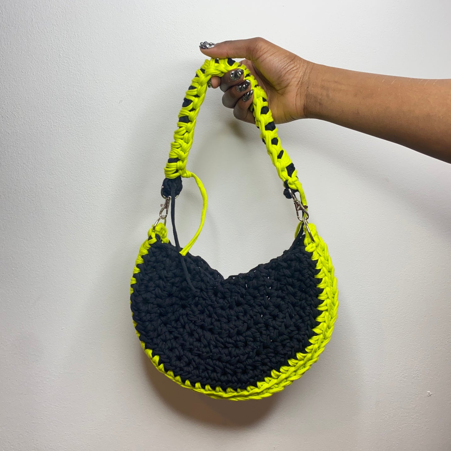 tiana esparon black neon yellow crochet bag