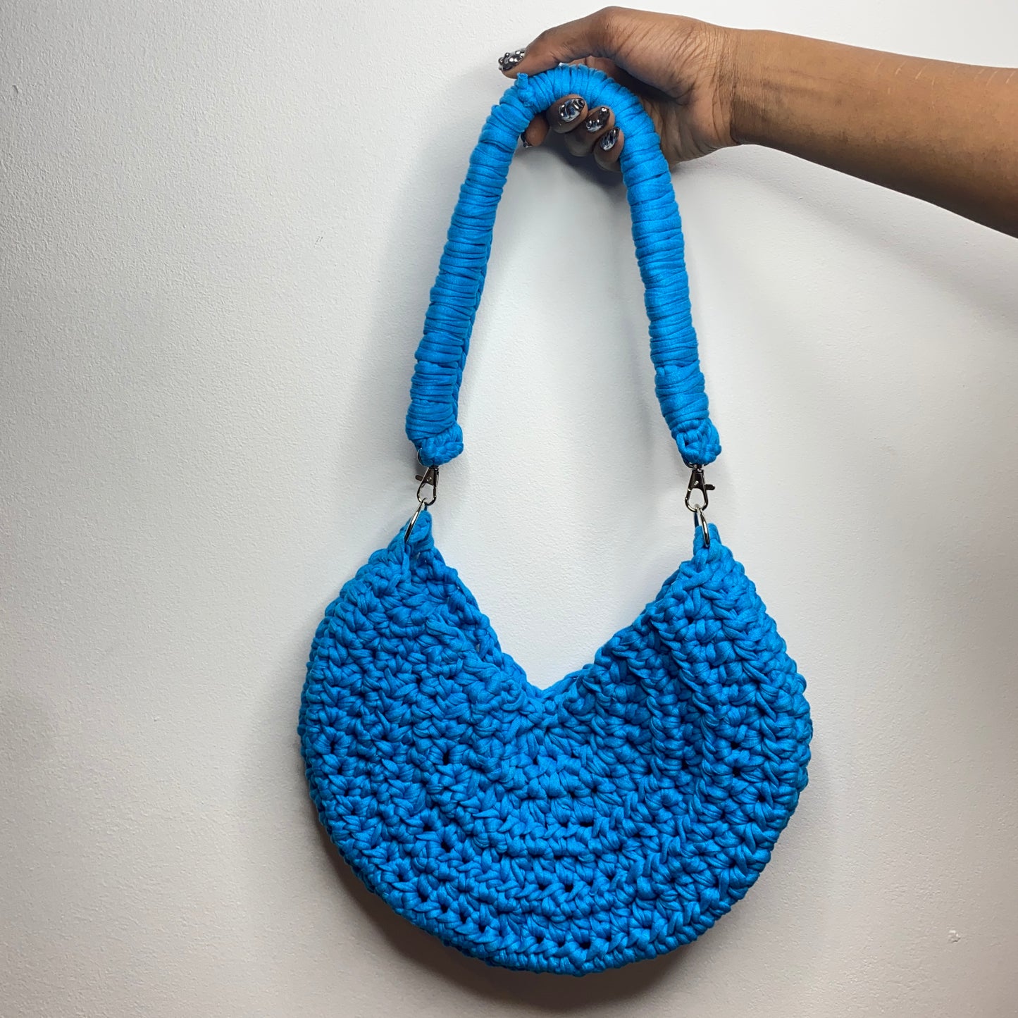 tiana esparon blue crochet bag