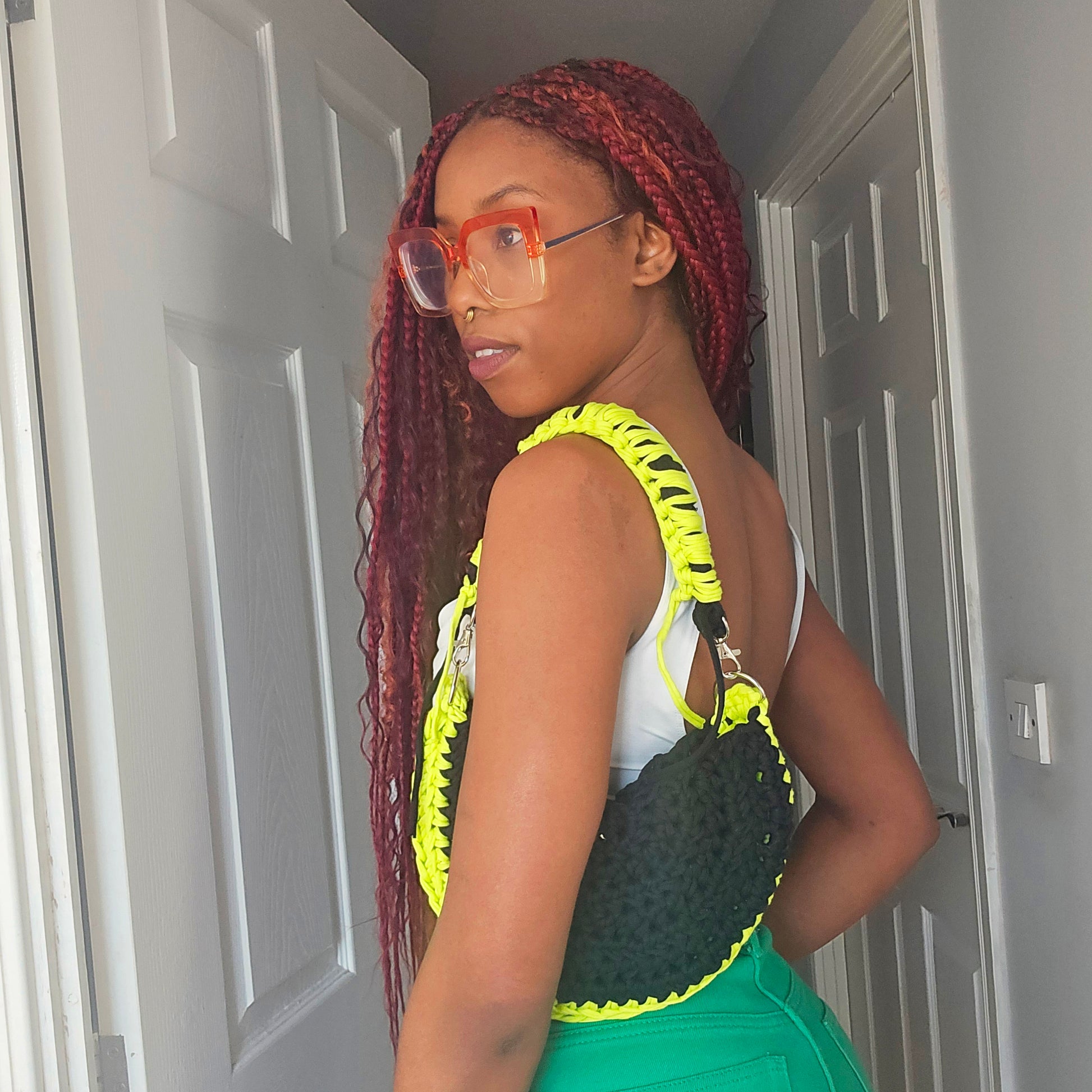 tiana esparon black neon yellow crochet bag