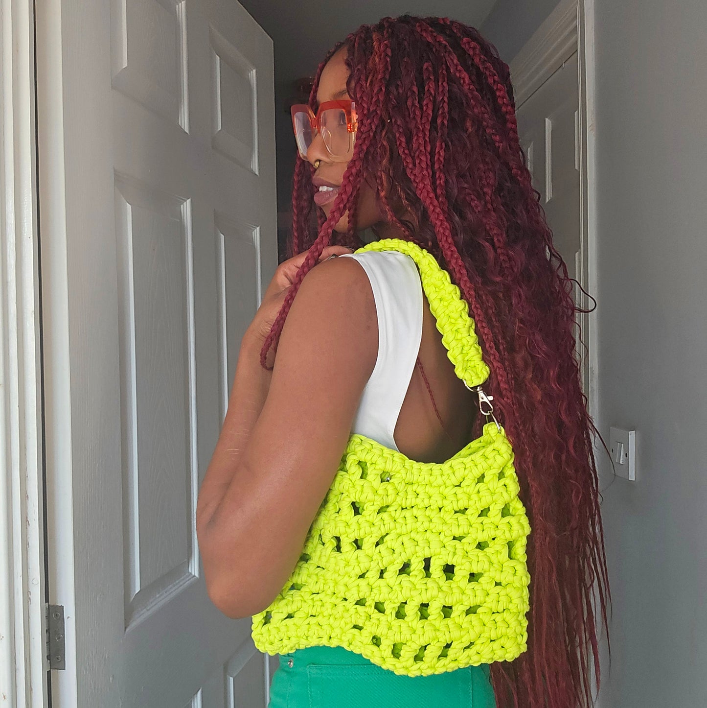 tiana esparon neon yellow crochet bag