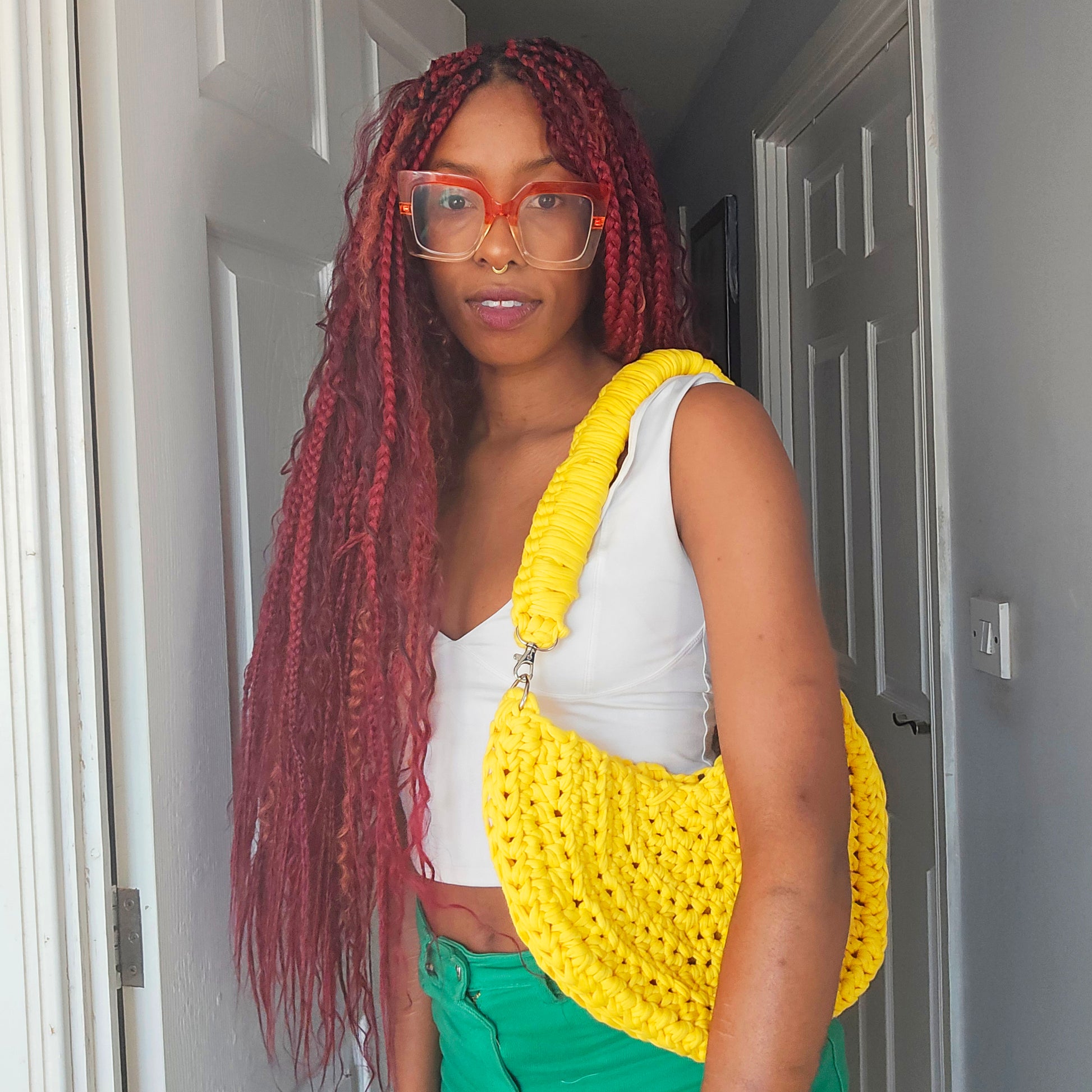 tiana esparon yellow crochet bag